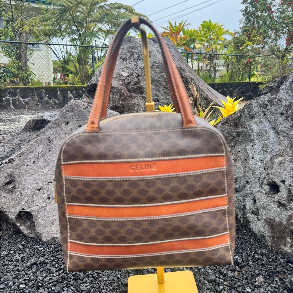 CELINE Macadam Handbag Brown PVC Leather Satchel Top Handle - Picture 3 of 17
